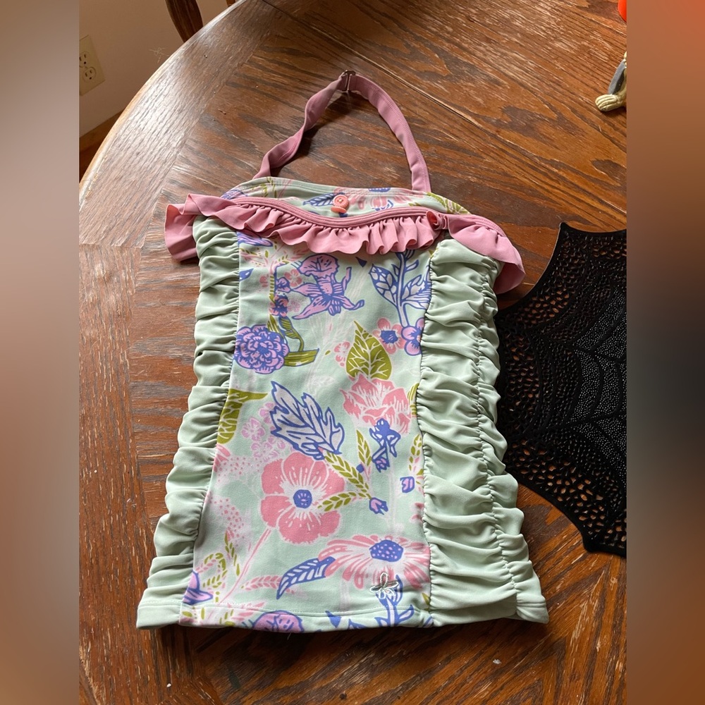 Floral Ruffled Swimsuit Top with Pink Trim